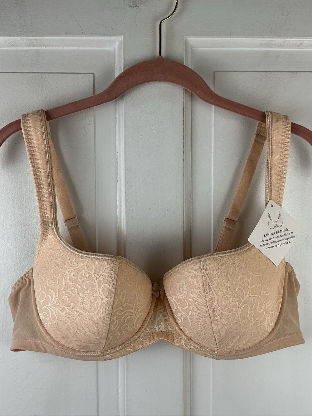 Kindly Bra Lightly Lined Balconette Underwire Floral Lace Overlay Nude 40B NWT